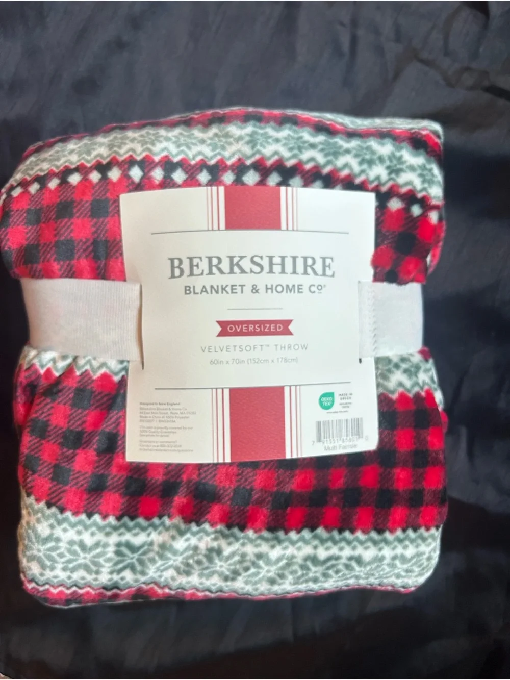 Berkshire VelvetSoft Throw Blanket - Red and Gray Fair Isle